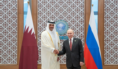 HH the Amir Sheikh Tamim bin Hamad Al-Thani met today with HE President of friendly Russian Federation Vladimir Putin